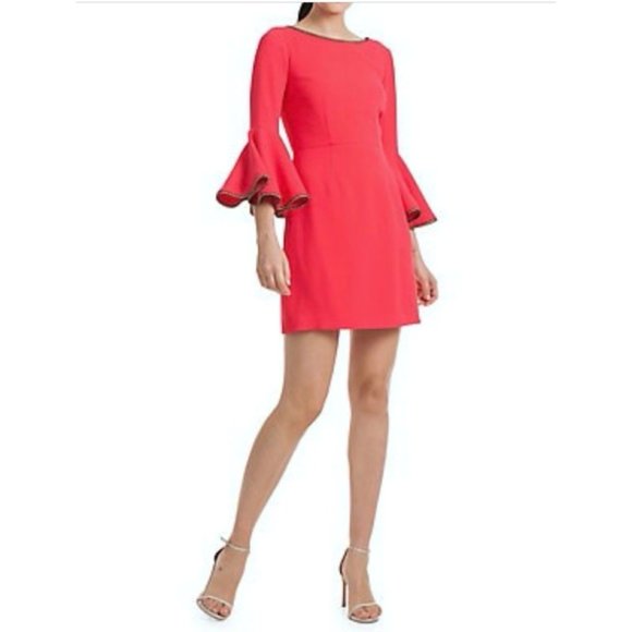 Trina Turk Dresses & Skirts - Trina Turk Piink Dress Bell Sleeves Gold Edges NWT